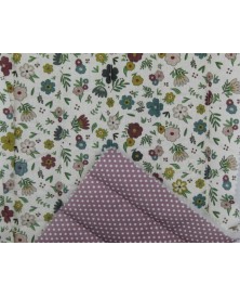 Tela Acolchada Doble Cara Flores/Topos