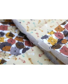 Tela Acolchada Doble Cara Gatos/Pescados