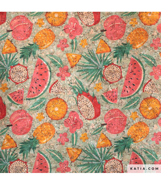
                                                                                            Tela Cork Gold Print Summer Fruits
                                                                                    