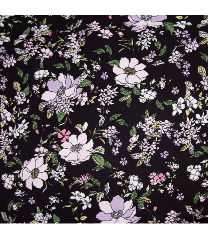 Tela Viscose Twill Pink Winter Flowers