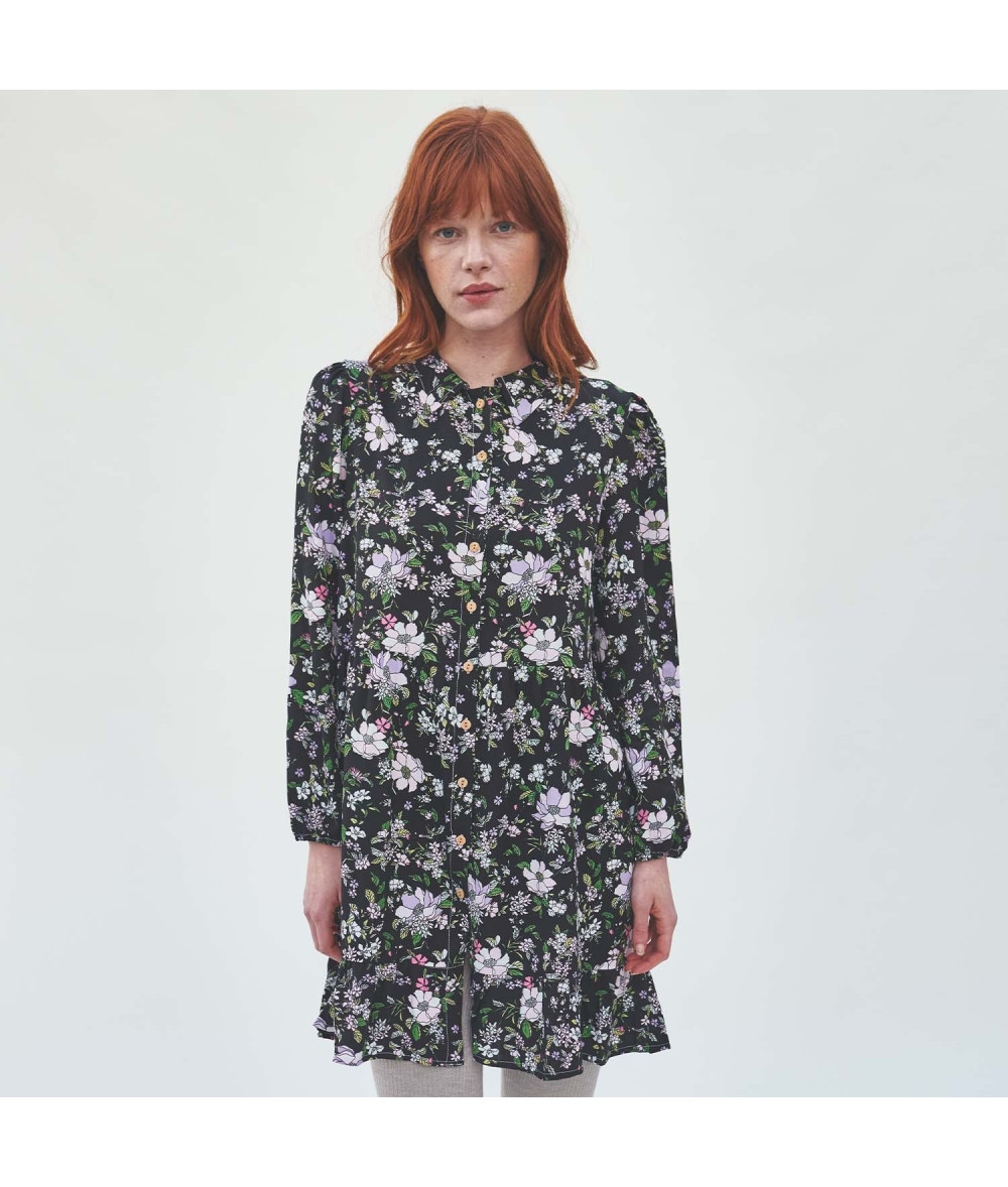 Tela Viscose Twill Pink Winter Flowers