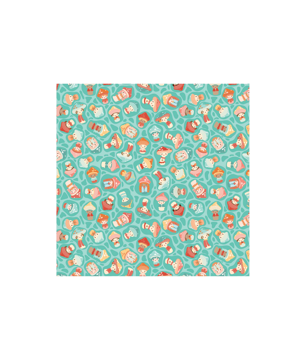 Tela Colección Mushroom blooms Baby Bellas teal