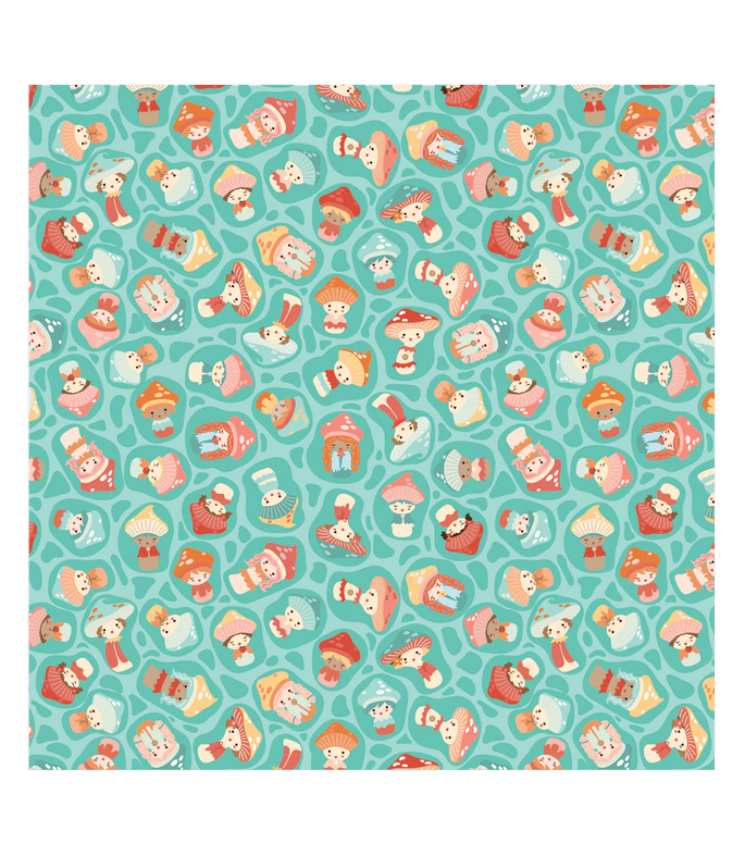Tela Colección Mushroom blooms Baby Bellas teal