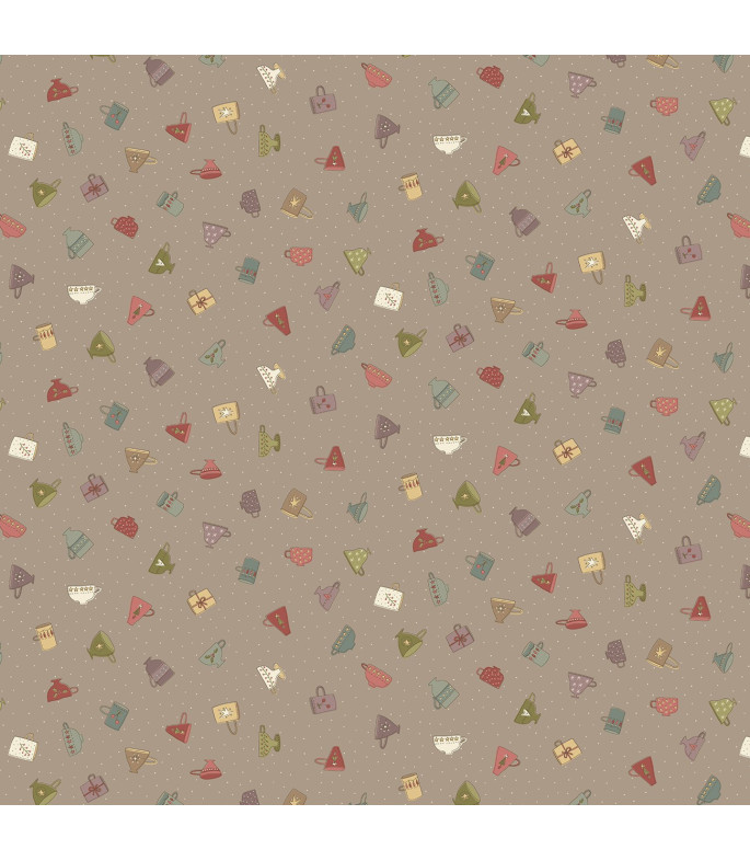 Tela Colección Down Tinsel Christmas Cups Brown