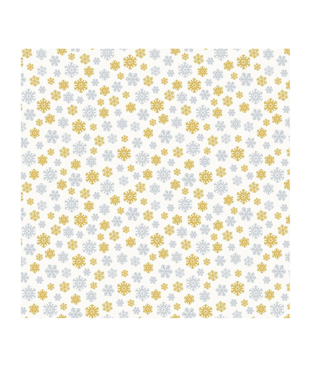 Tela Colección Holiday Twinkle Snowflakes White/Gold/Silver