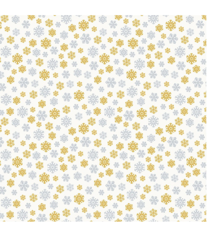 Tela Colección Holiday Twinkle Snowflakes White/Gold/Silver