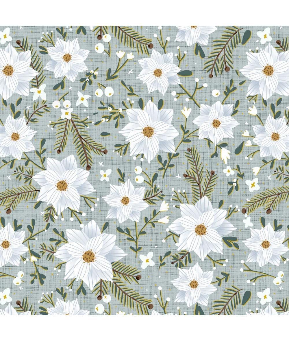 Tela colección Winter Dreams Winter Flower Mint Metallic