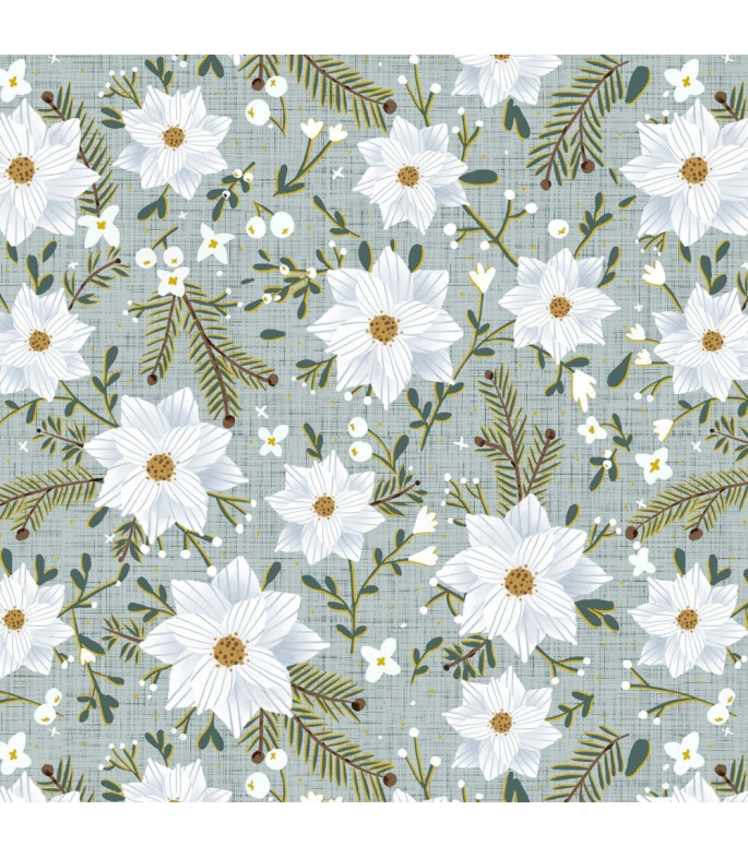 Tela colección Winter Dreams Winter Flower Mint Metallic