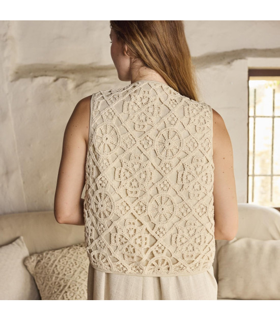 Tela de encaje Crochet con diseño circular
