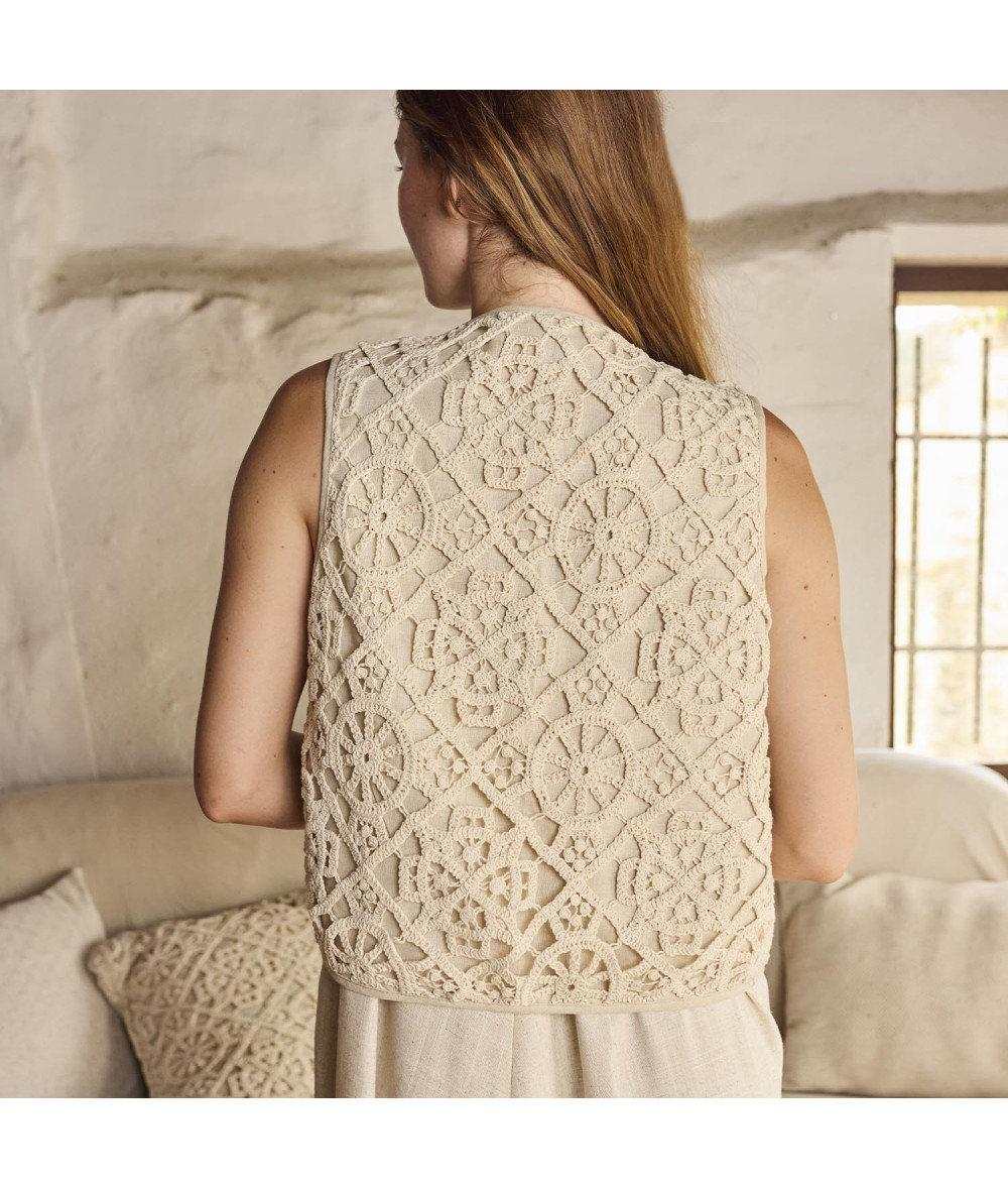 Tela de encaje Crochet con diseño circular