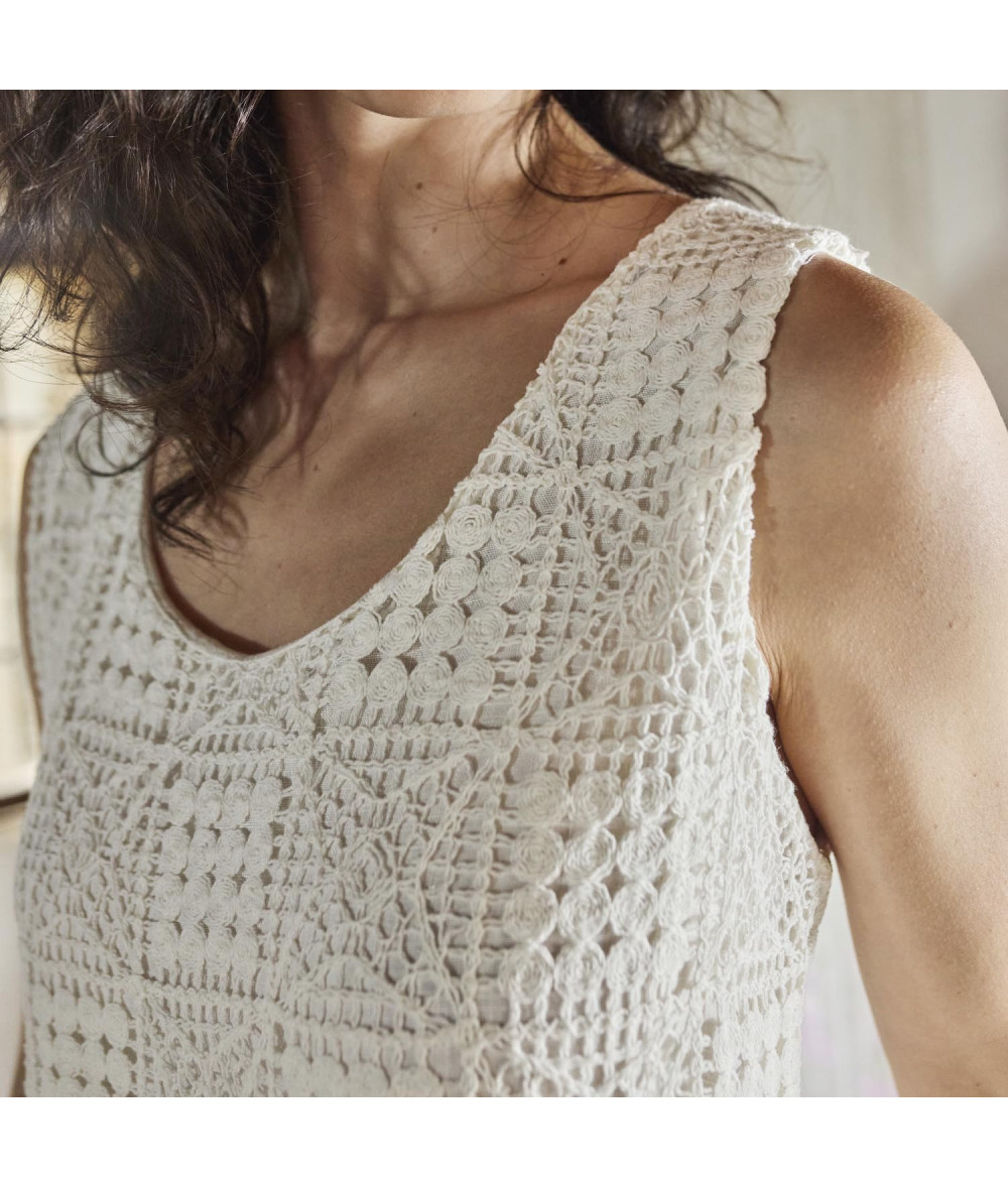 Tela de encaje Crochet con diseño cuadrado