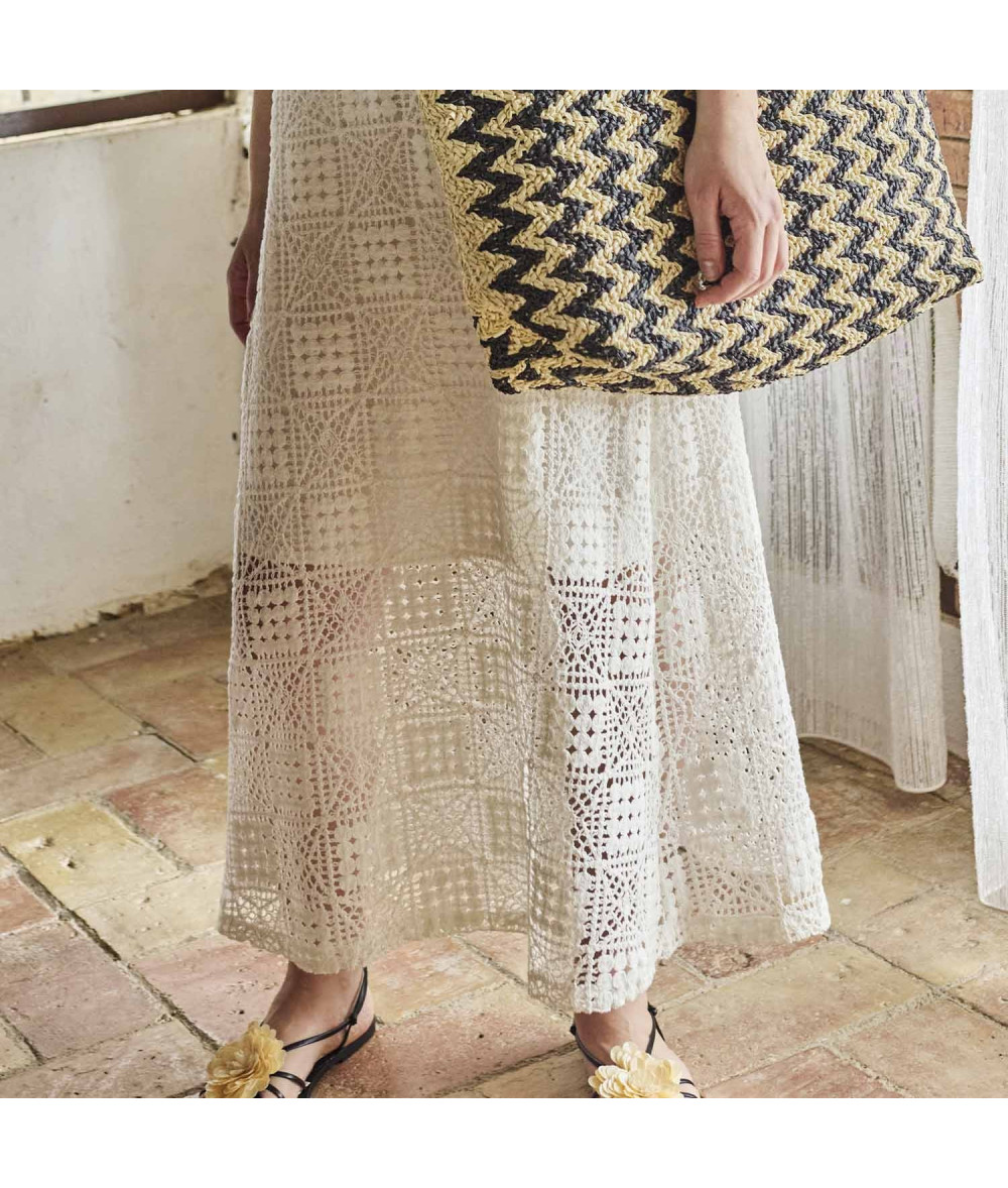 Tela de encaje Crochet con diseño cuadrado