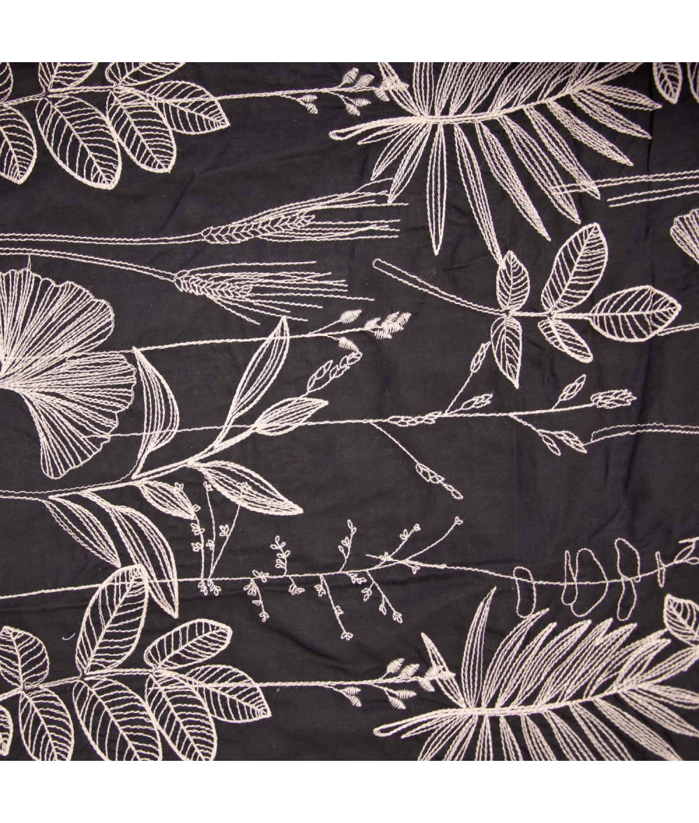 Tela Voile de algodón negro con bordado beige - Agotado