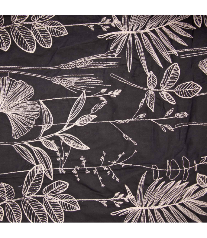 Tela Voile de algodón negro con bordado beige - Agotado