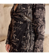 Tela Voile de algodón negro con bordado beige - Agotado