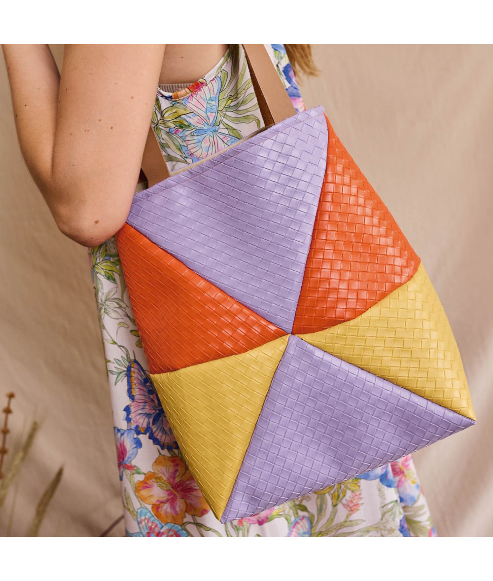 Tela de polipiel con efecto trenzado en colores