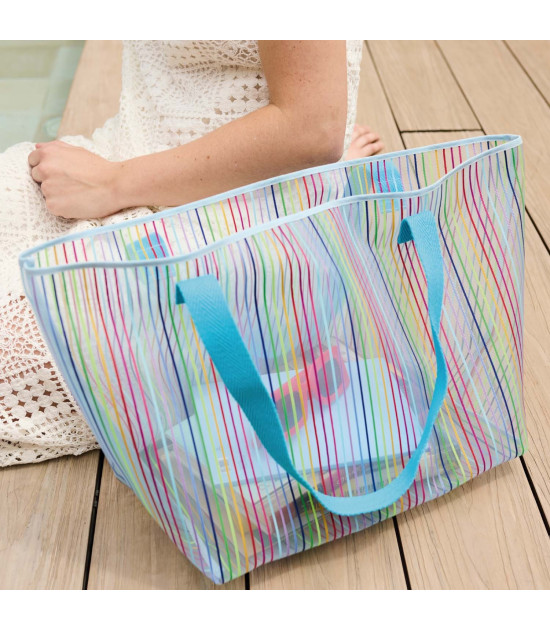 Tela Tejido de rejilla de rayas multicolor Transparente - Agotado