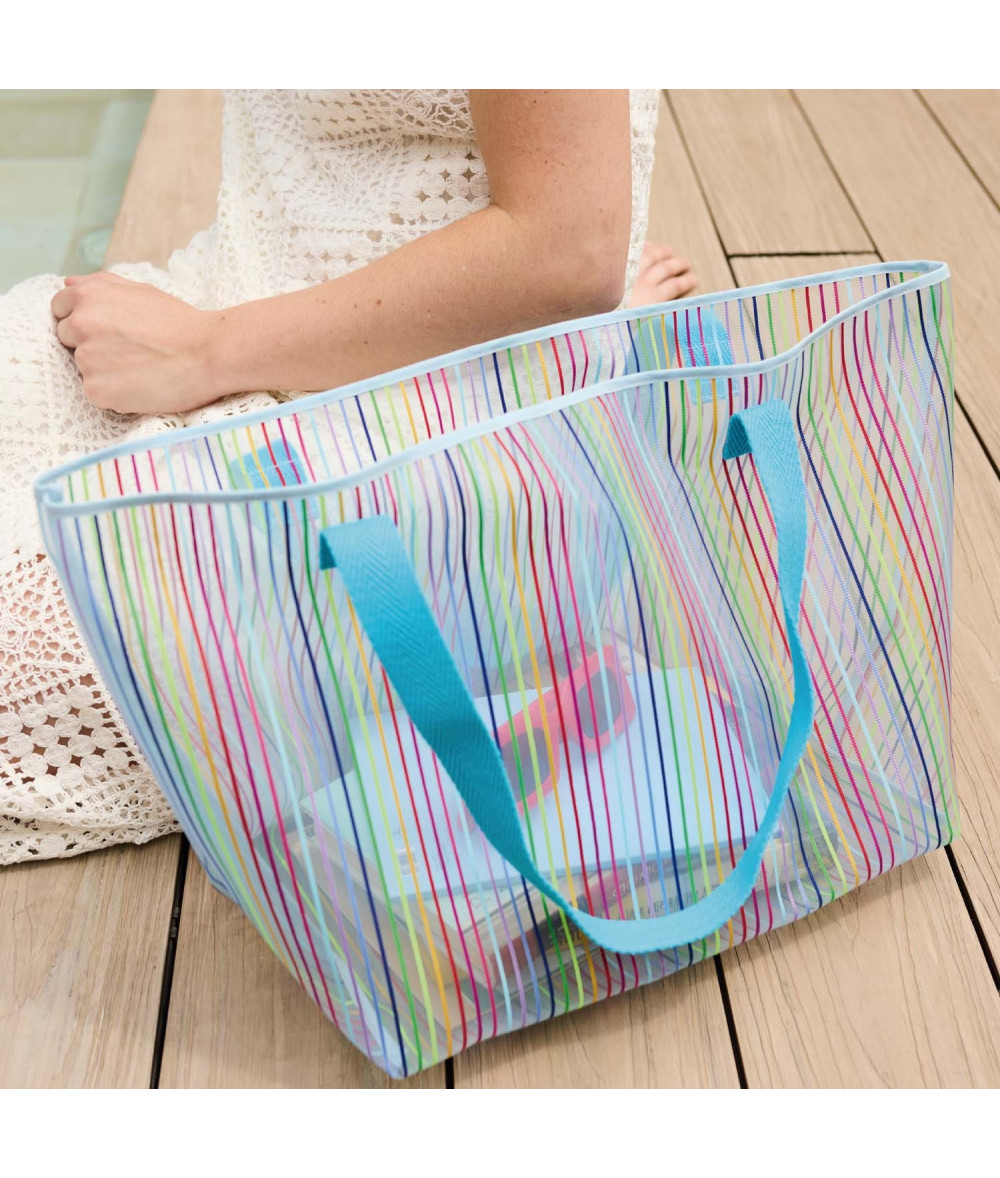 Tela Tejido de rejilla de rayas multicolor Transparente - Agotado