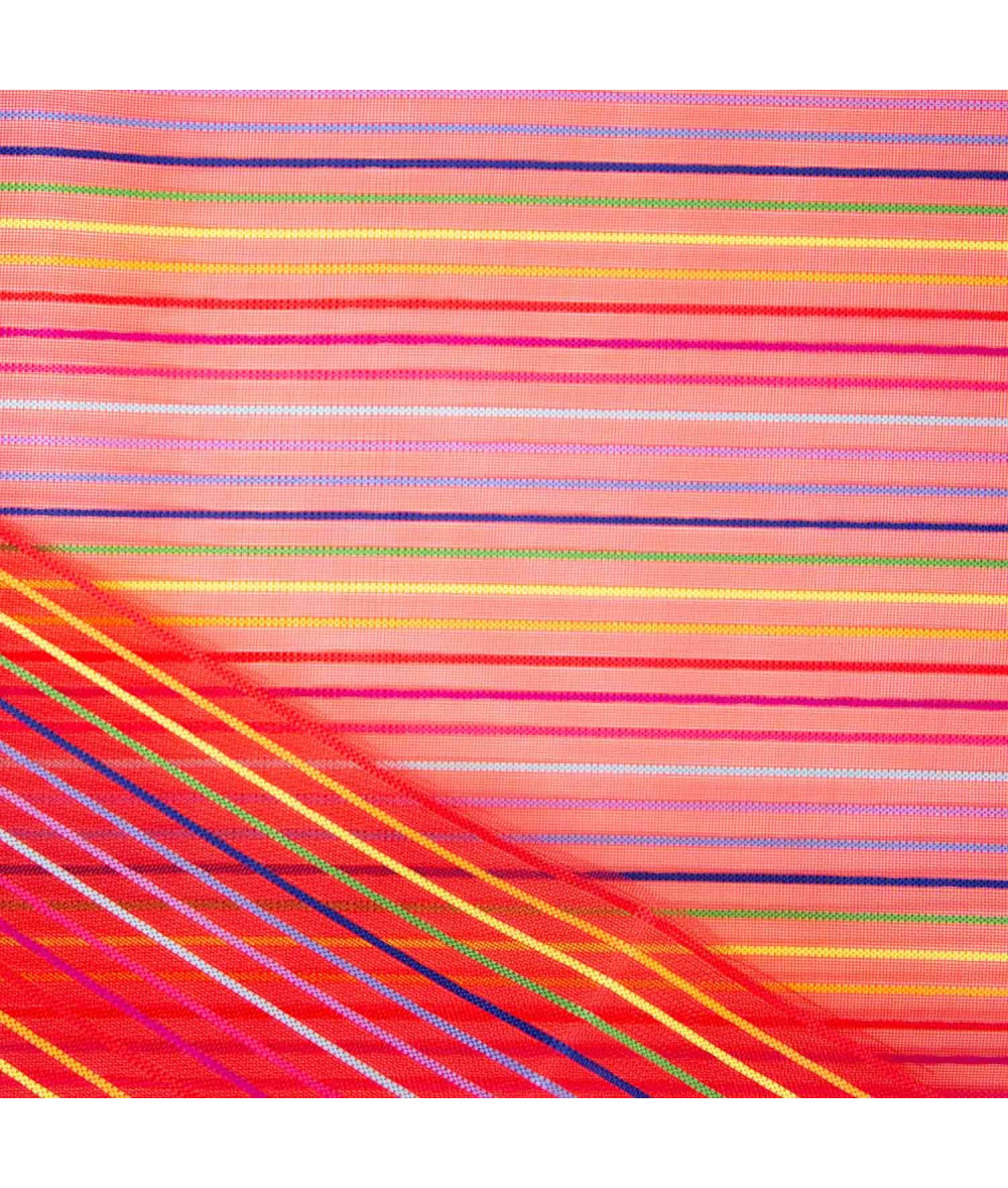 Tela Tejido de rejilla de rayas multicolor Coral - Agotado
