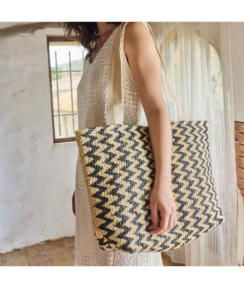 Tejido punto 100 % papel raffia Black & White - Agotado