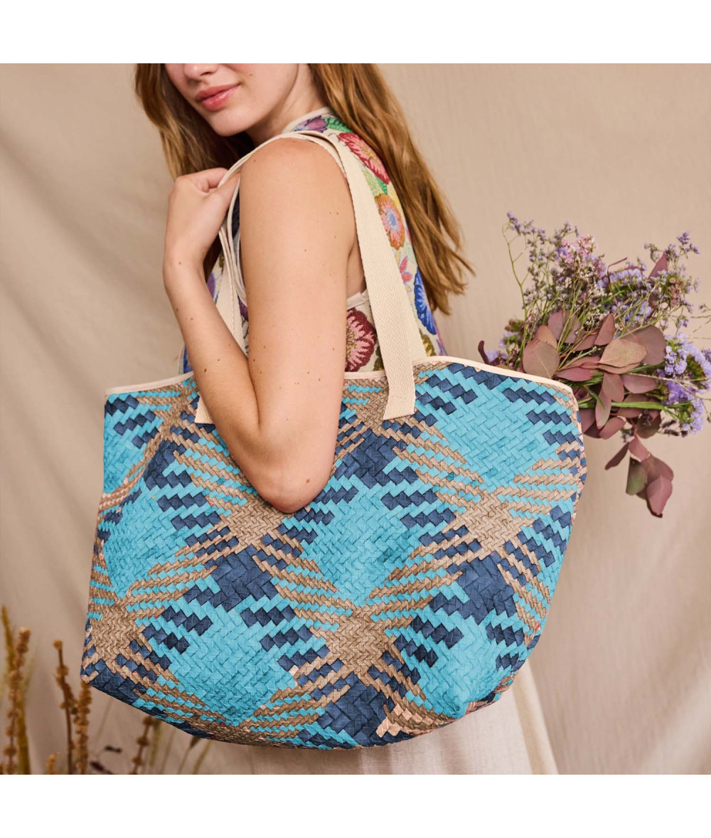 Tela Polipiel Diseño zigzag colores azules - Agotado