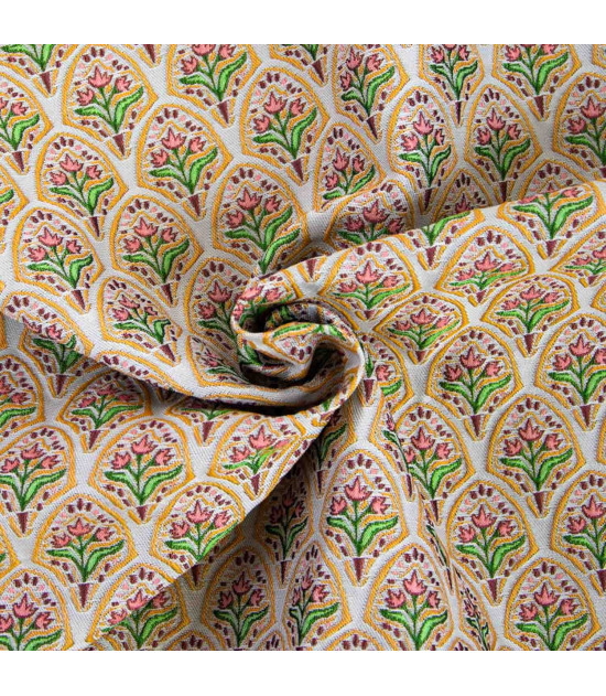 Tela Jacquard Brocada motivos Florales y toques dorados