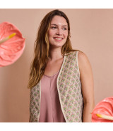 Tela Jacquard Brocada motivos Florales y toques dorados