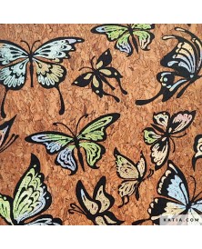 Tela Cork Gold Print Butterfly Bright