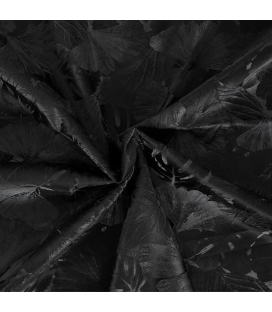 Tela con efecto piel de melocotón con estampado de hojas