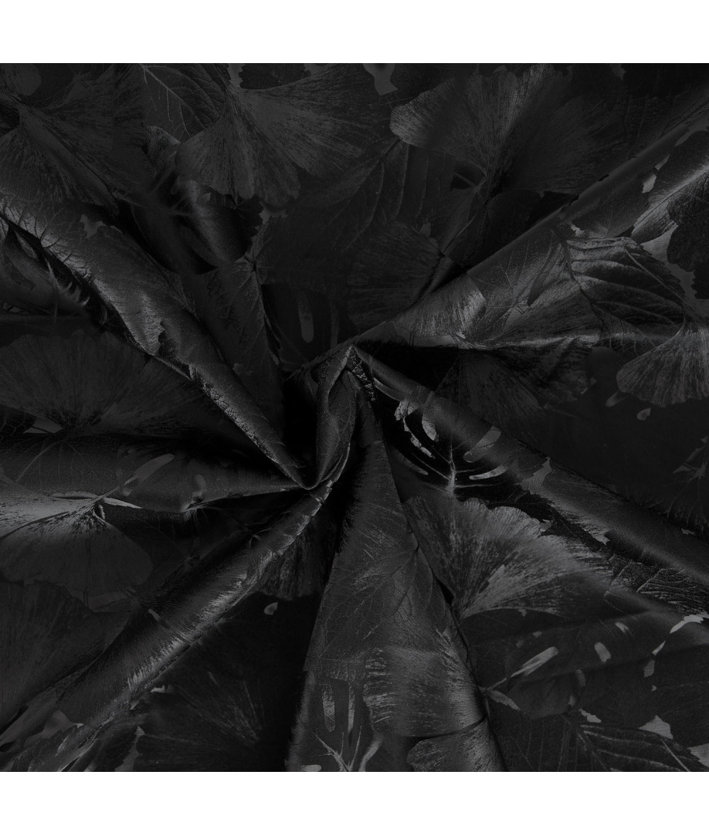 Tela con efecto piel de melocotón con estampado de hojas